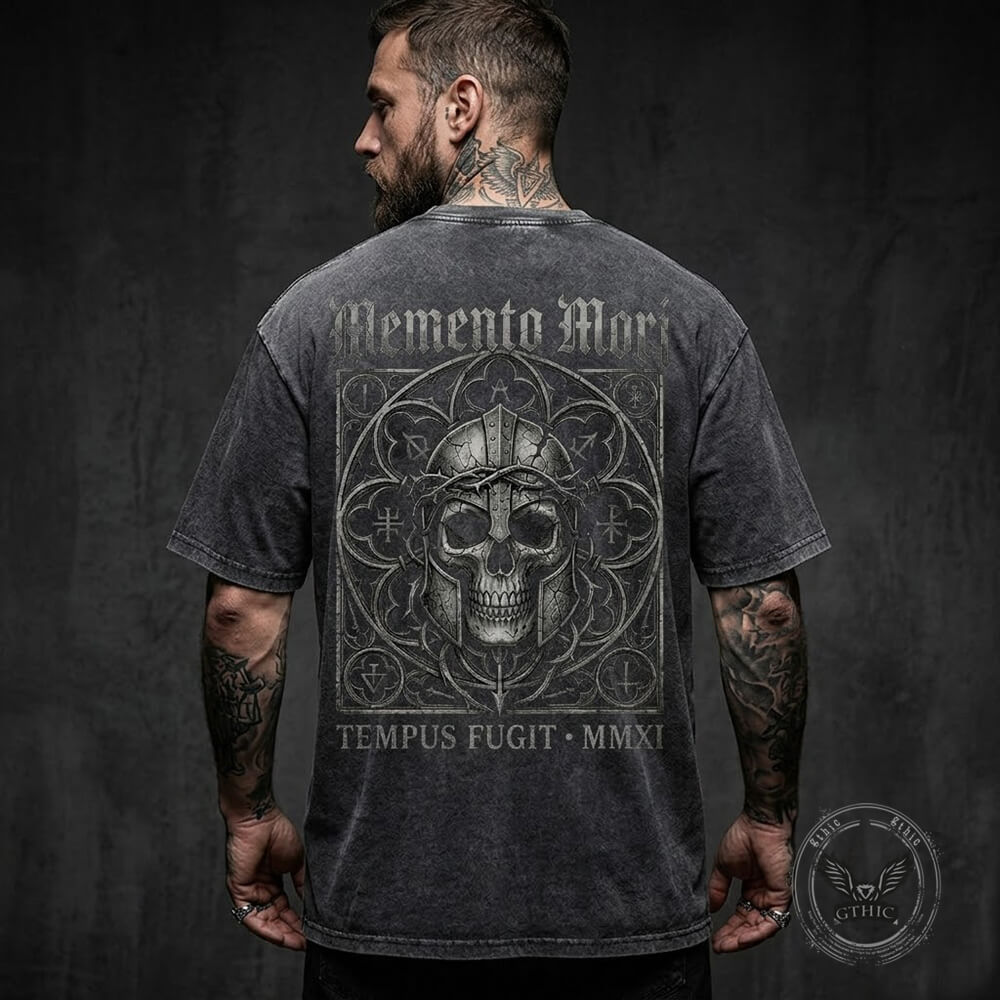 Gothic Mandala Warrior Skull Vintage Washed T-shirt