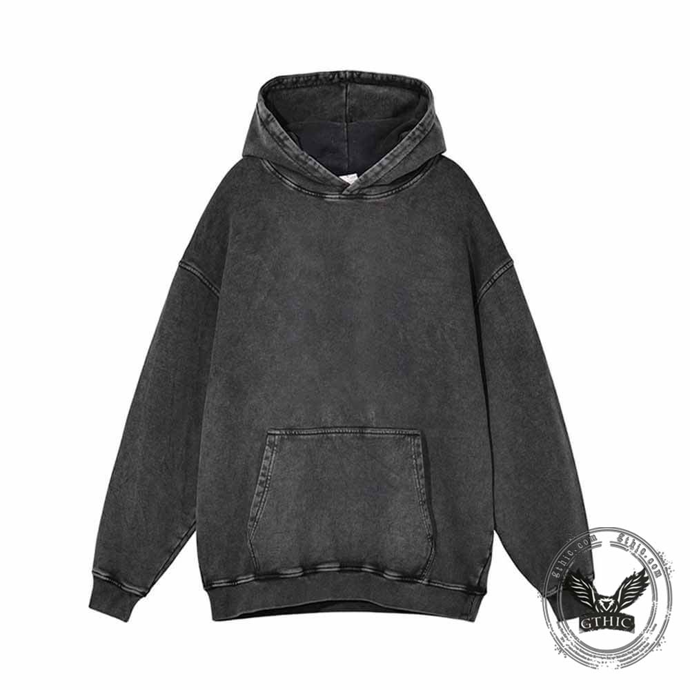 Gothic Raven Skull Cotton Vintage Washed Hoodie