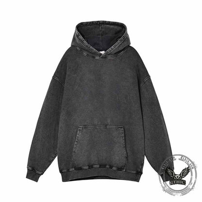 Gothic Raven Skull Cotton Vintage Washed Hoodie