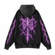 Gothic Skeleton Lightning Vintage Wash Hoodie