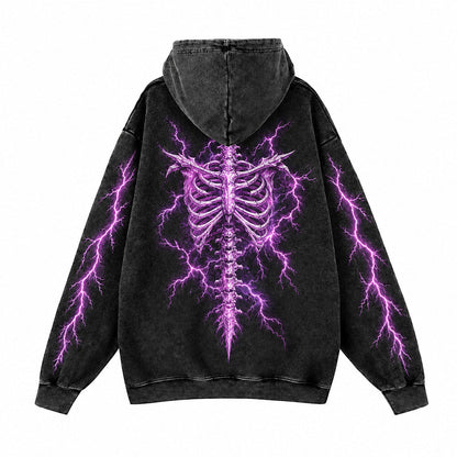 Gothic Skeleton Lightning Vintage Wash Hoodie