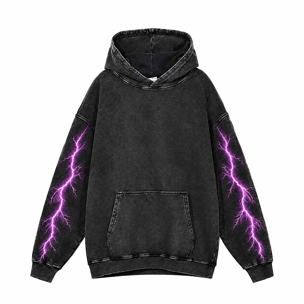 Gothic Skeleton Lightning Vintage Wash Hoodie