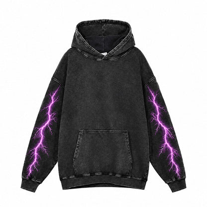 Gothic Skeleton Lightning Vintage Wash Hoodie