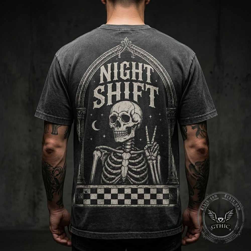 Gothic Skeleton Peace Sign Vintage Washed T-shirt