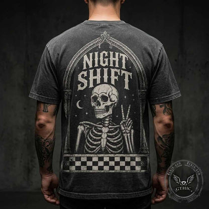 Gothic Skeleton Peace Sign Vintage Washed T-shirt