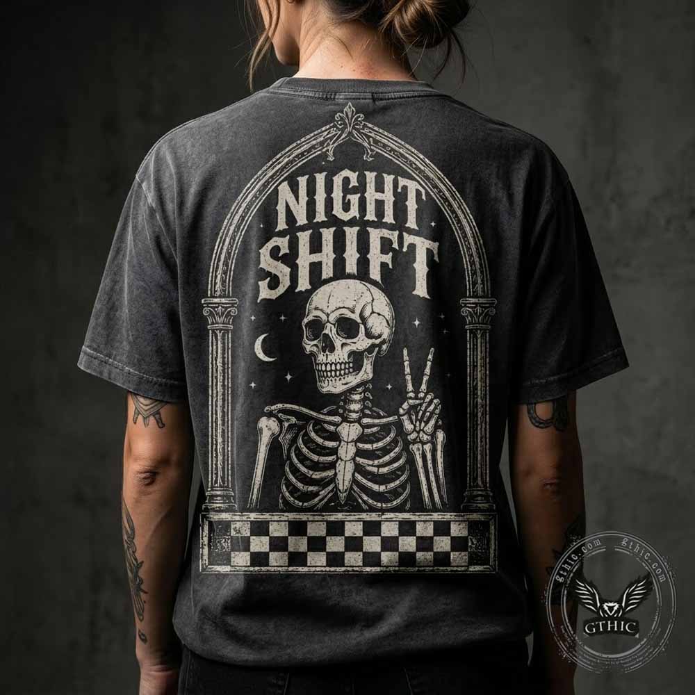 Gothic Skeleton Peace Sign Vintage Washed T-shirt