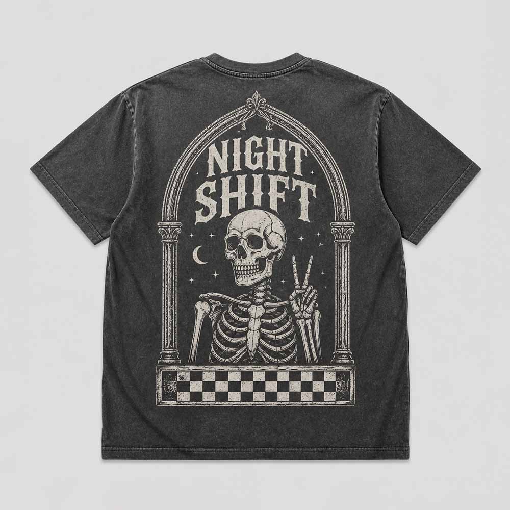 Gothic Skeleton Peace Sign Vintage Washed T-shirt