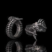 Gothic Skull Fishbone Spine Sterling Silver Open Ring