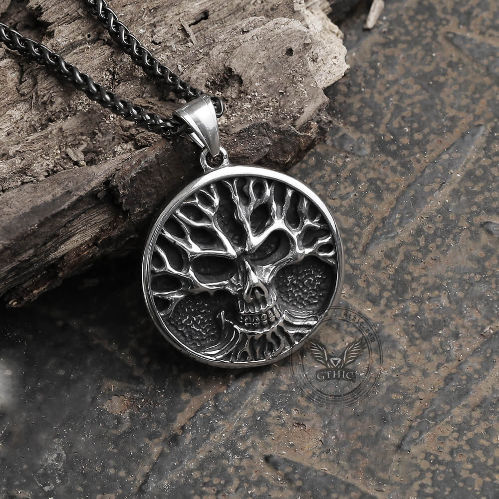 Gothic Skull Tree of Life Stainless Steel Pendant
