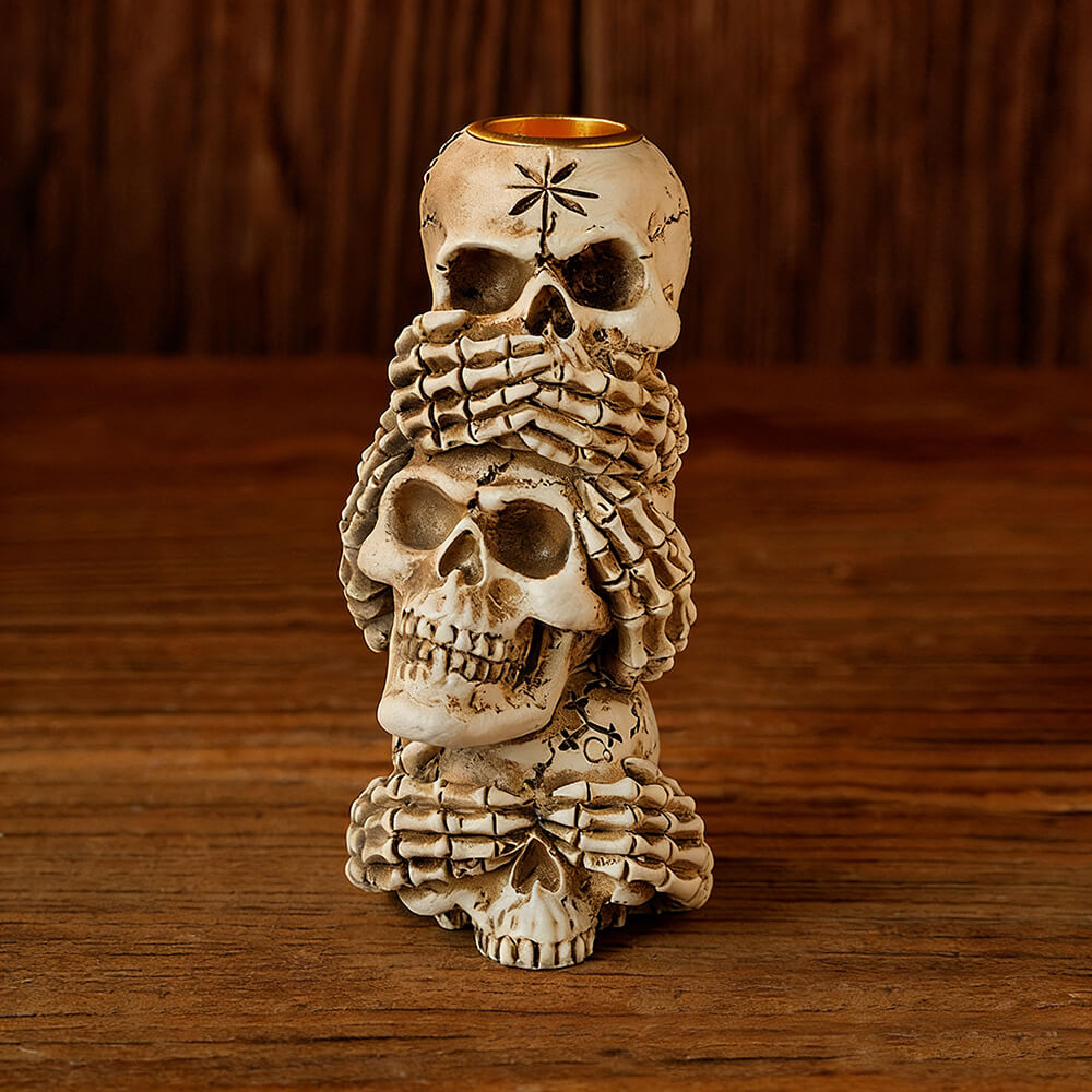 Gothic Three No Halloween Skull Resin Candle Holder