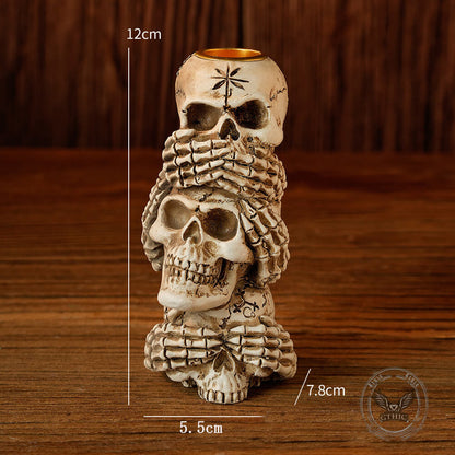Gothic Three No Halloween Skull Resin Candle Holder