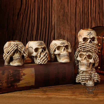 Gothic Three No Halloween Skull Resin Candle Holder