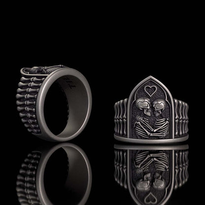 Gothic Till Death Skeleton Lovers Sterling Silver Ring