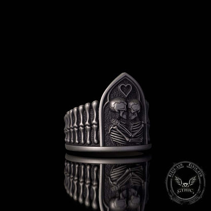 Gothic Till Death Skeleton Lovers Sterling Silver Ring