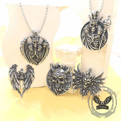Gothic Wings Skull Stainless Steel Viking Pendant