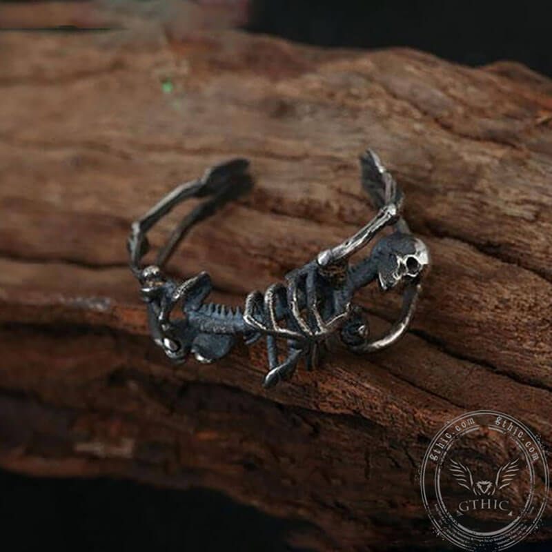 Gothic Yoga Skull Sterling Silver Adjustable Ring