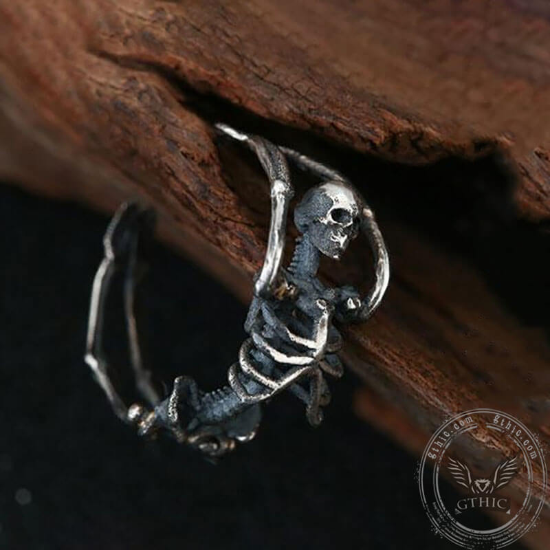 Gothic Yoga Skull Sterling Silver Adjustable Ring