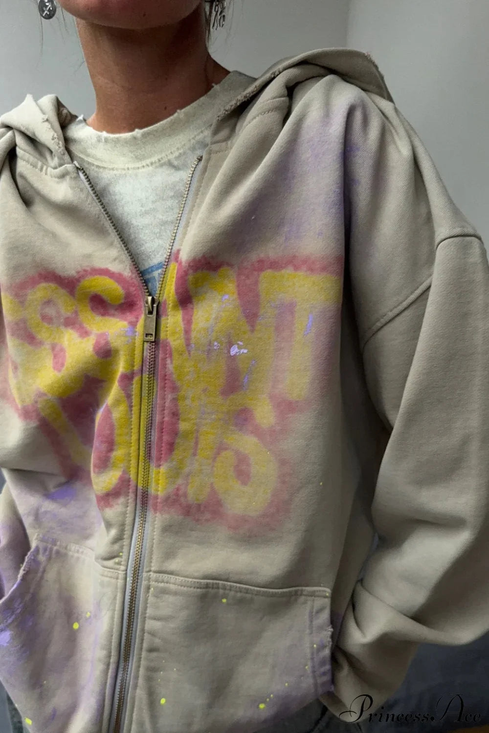 Graffiti Vintage Loose Zip Hoodie