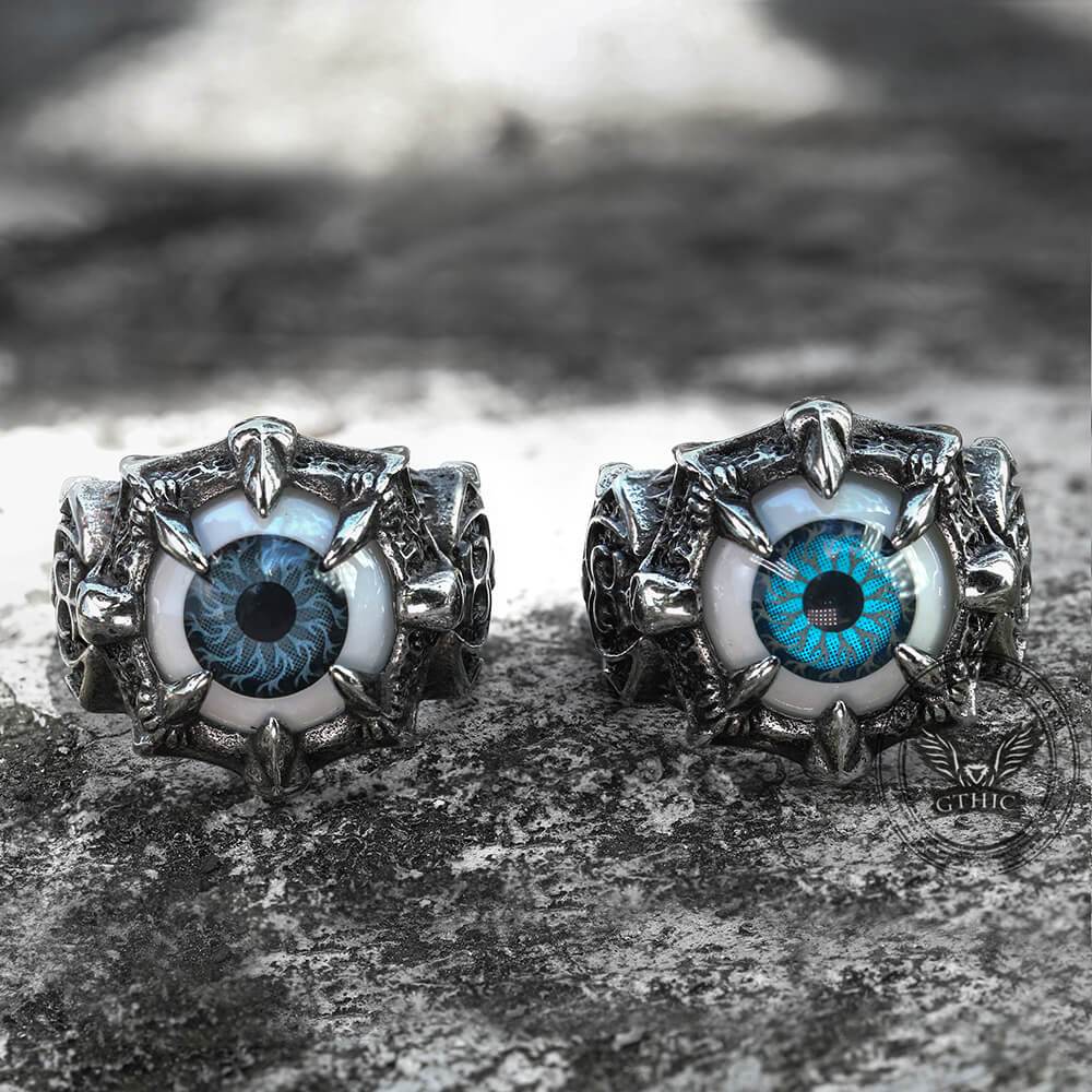Greek Evil Eye Stainless Steel Biker Ring