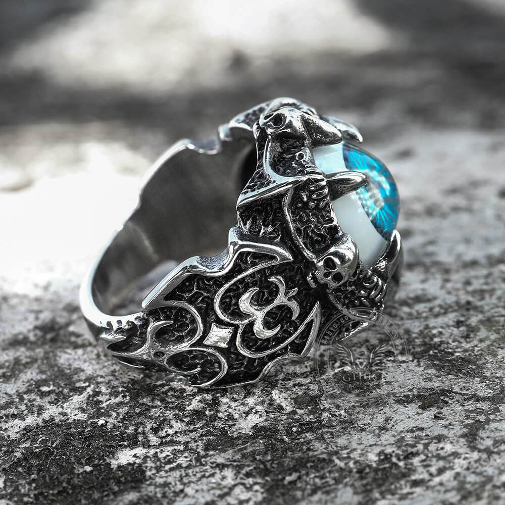 Greek Evil Eye Stainless Steel Biker Ring