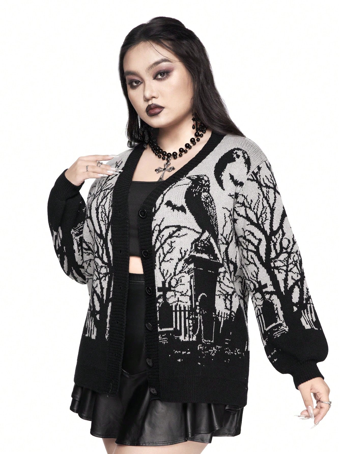 Plus Gothic Horror Graveyard Loose Cardigan