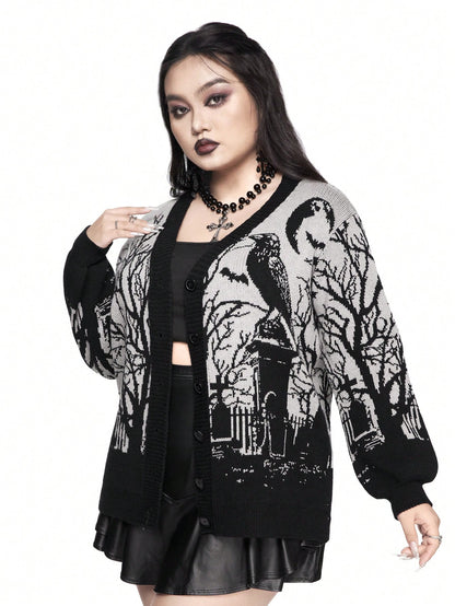 Plus Gothic Horror Graveyard Loose Cardigan