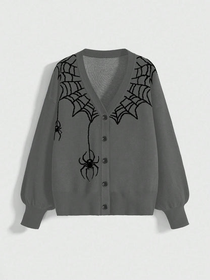 Women Gothic Spider Web Knit Cardigan