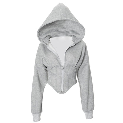 Basic Corset Detail Zip Up Hoodie