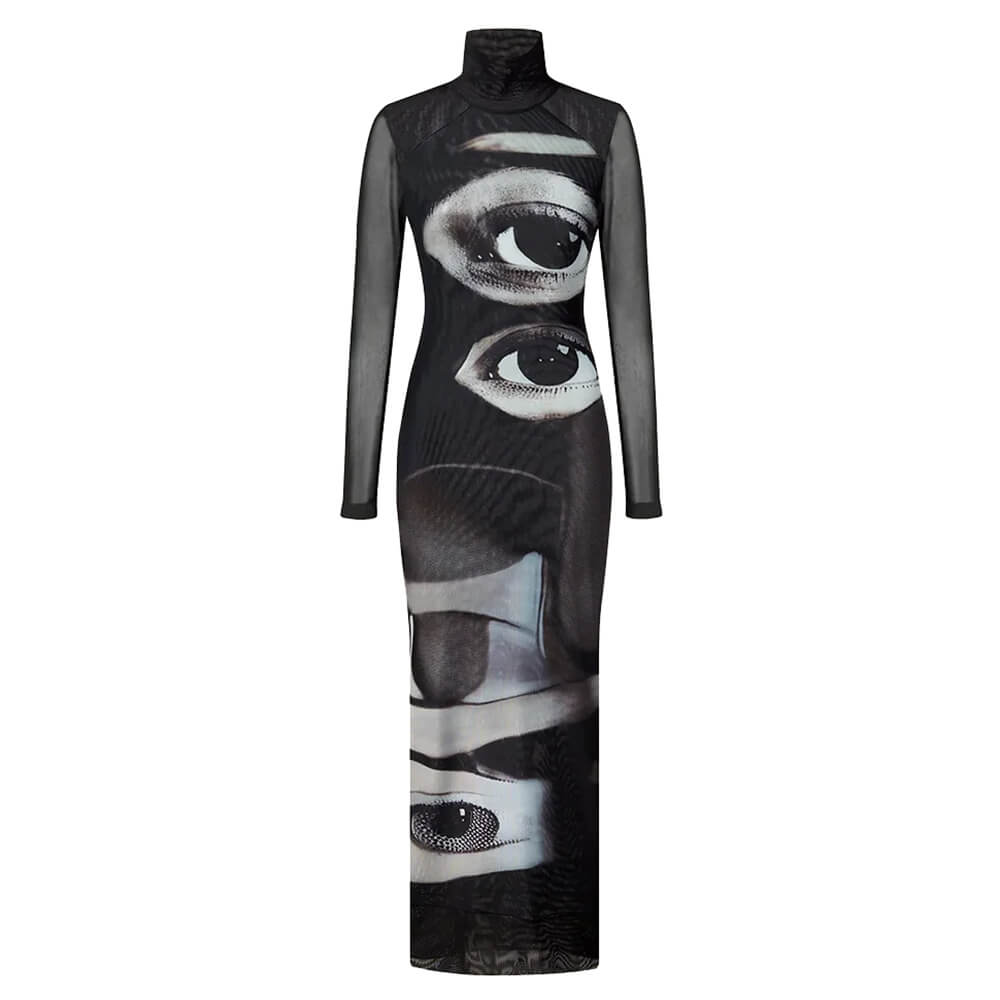 Grunge Aesthetic Eyes Print Maxi Dress
