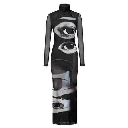 Grunge Aesthetic Eyes Print Maxi Dress