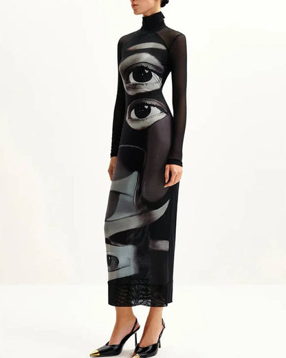 Grunge Aesthetic Eyes Print Maxi Dress