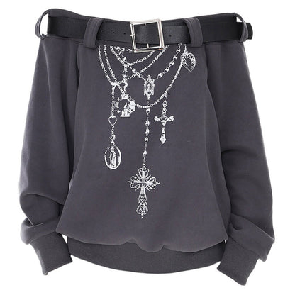 Grunge Aesthetic Off-Shoulder Sweatshirt