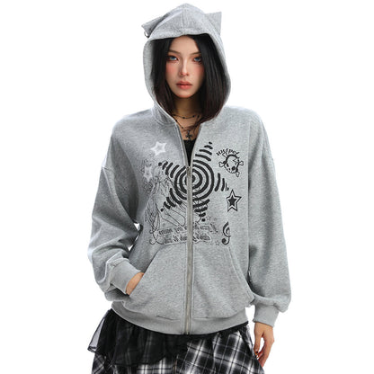 Grunge Cut-Out Shoulder Sweatshirt
