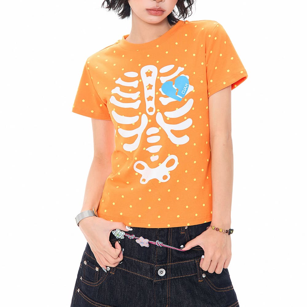 Grunge Skeleton Heart Print T-Shirt