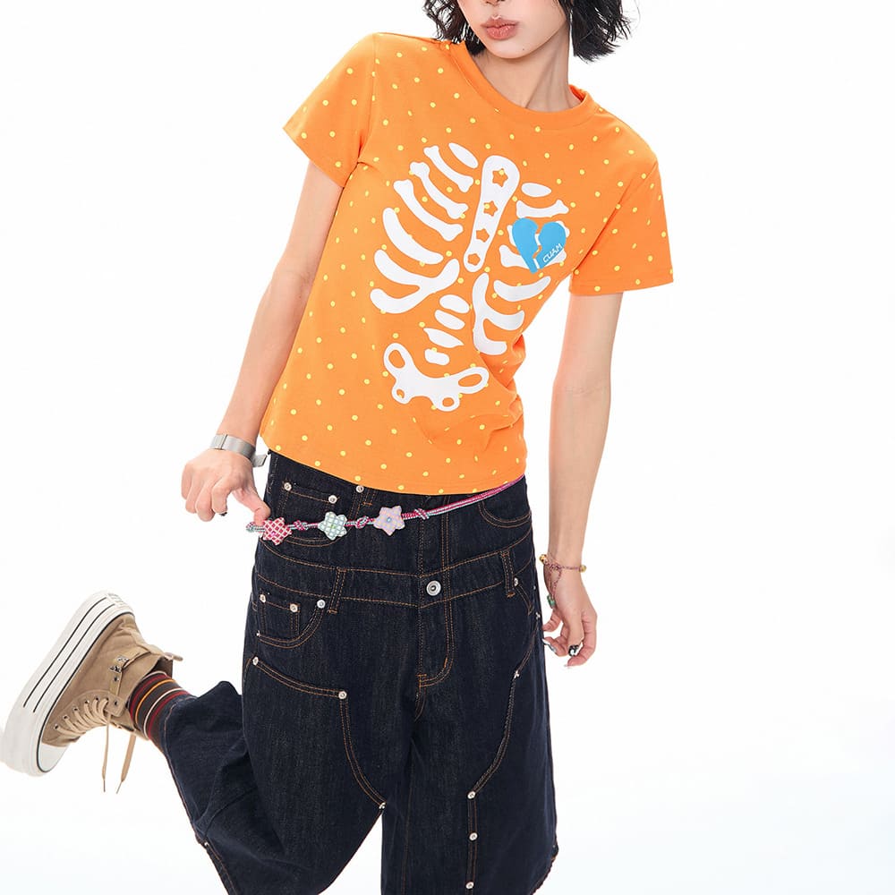 Grunge Skeleton Heart Print T-Shirt