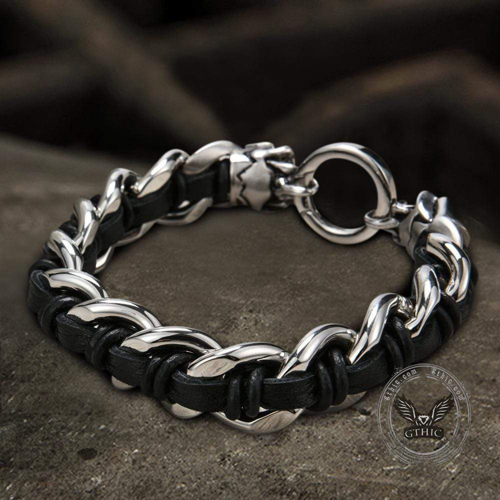 Double Head Skull Buckle Stainless Steel Braided Bracelet
