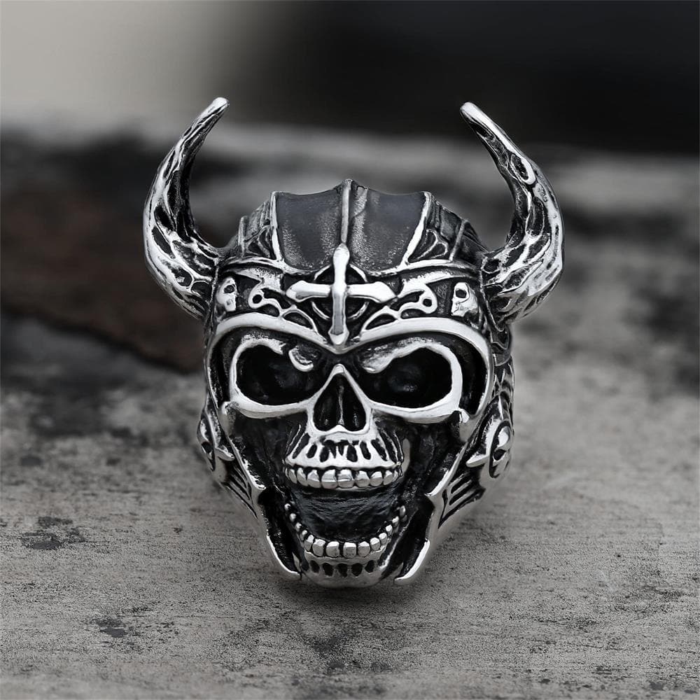 Nordic God of War Viking Warrior Skull Ring