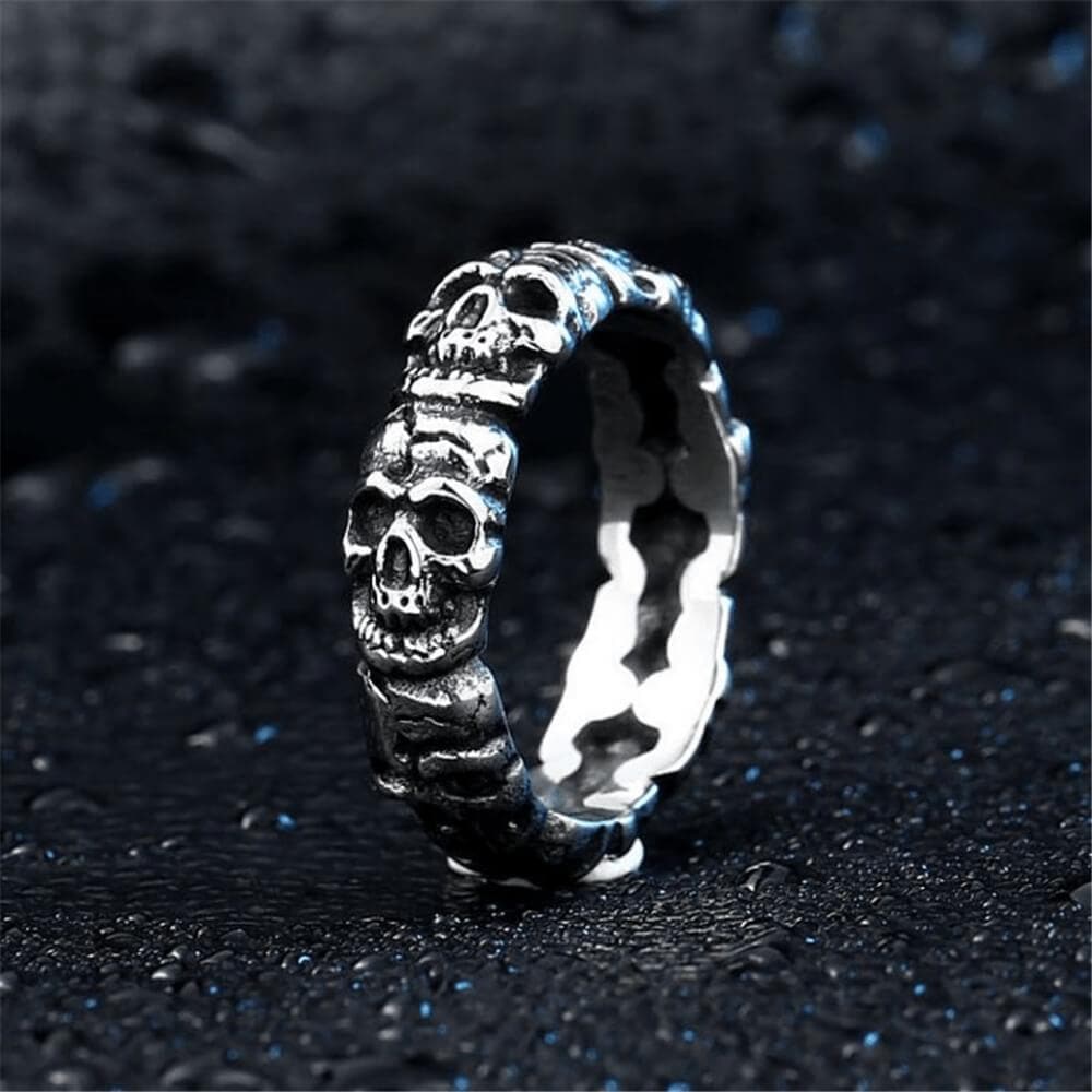 Surrounded Stainless Steel Skull Ring
