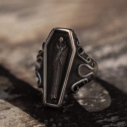 Vampire Coffin Stainless Steel Skull Ring