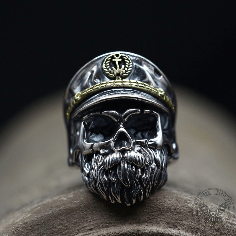 Navy Captain Sterling Silver Skull Ring