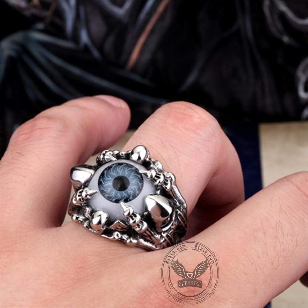 Greek Evil Eye Stainless Steel Skull Ring