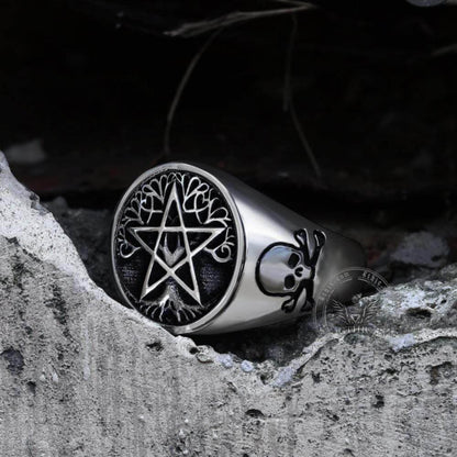 Pentagram Tree of Life Stainless Steel Viking Ring