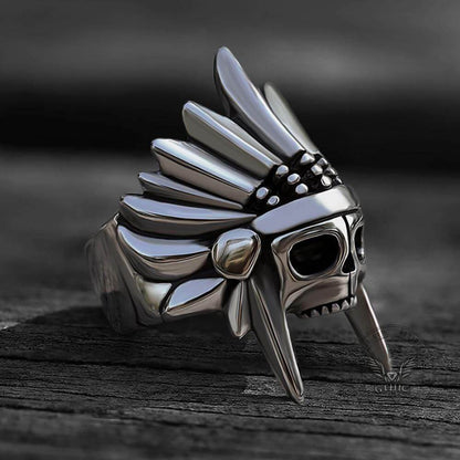 Tribal Chief Stainless Steel Skull Ring