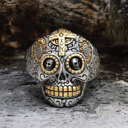 Vintage Cross Sugar Skull Ring