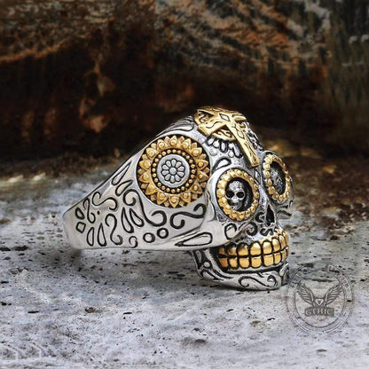 Vintage Cross Sugar Skull Ring