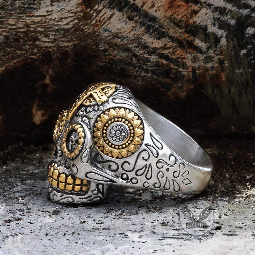 Vintage Cross Sugar Skull Ring