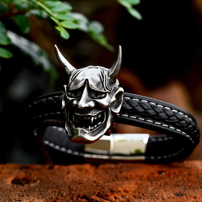 Hannya Oni Stainless Steel Leather Bracelet
