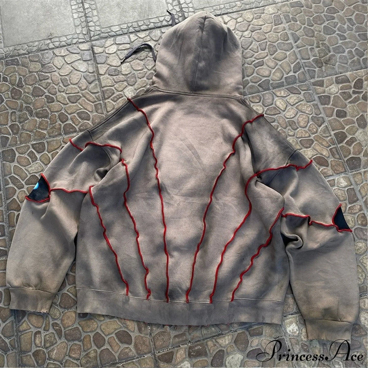 Hip-Hop Topstitch Eye Applique Hoodie