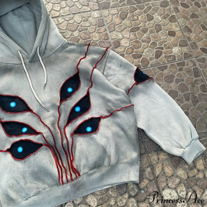 Hip-Hop Topstitch Eye Applique Hoodie
