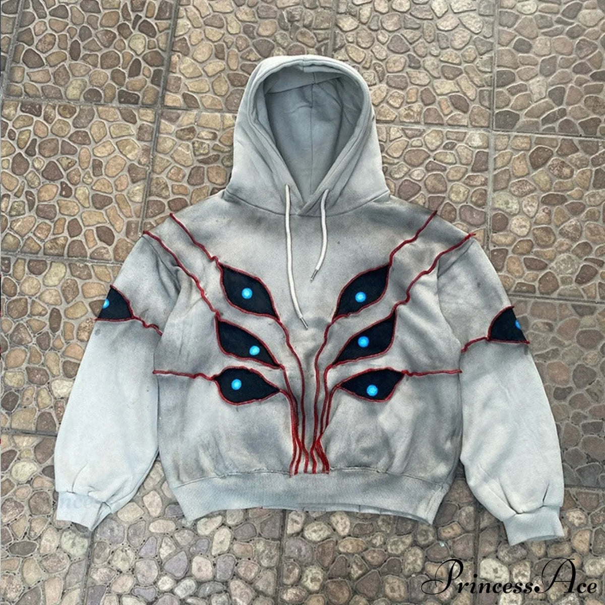 Hip-Hop Topstitch Eye Applique Hoodie